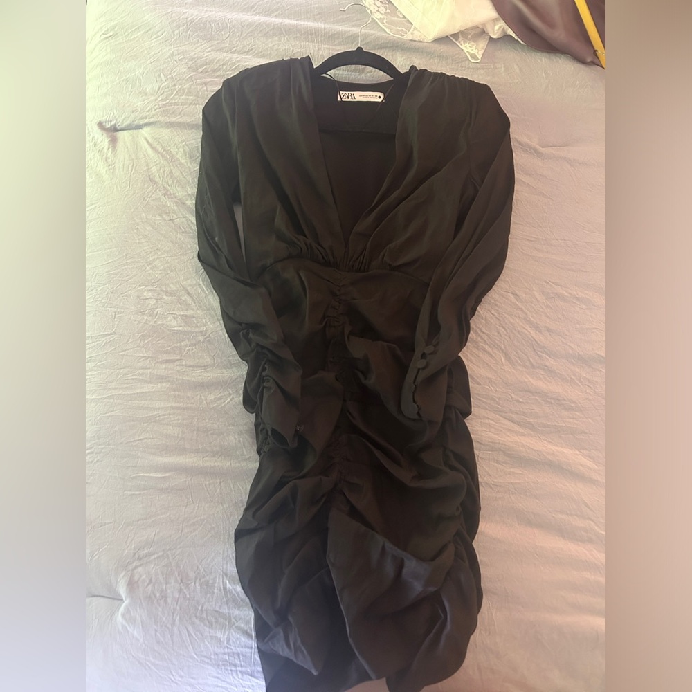 ZARA black ruched mini dress